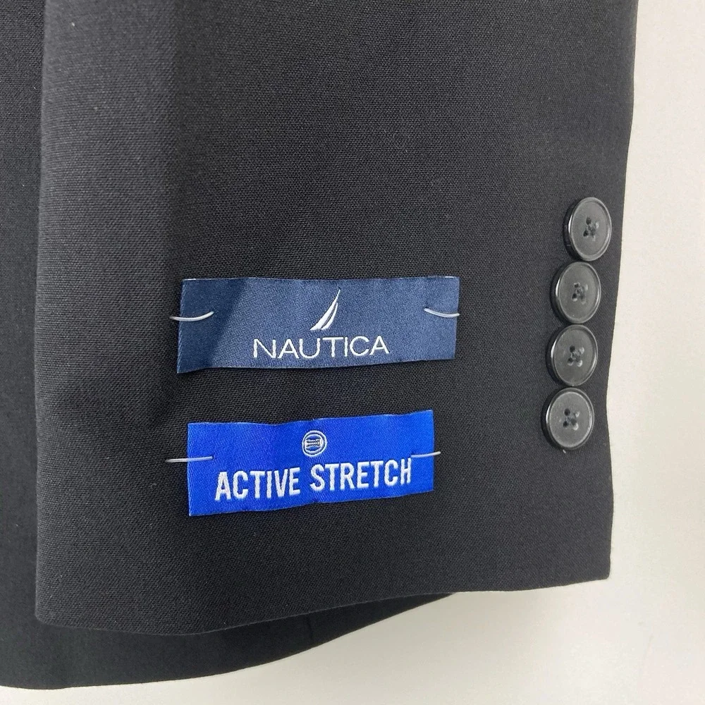 Nautica Men's 2-pc Suit Blazer Jacket 44R Pants 38W 32L Solid Black